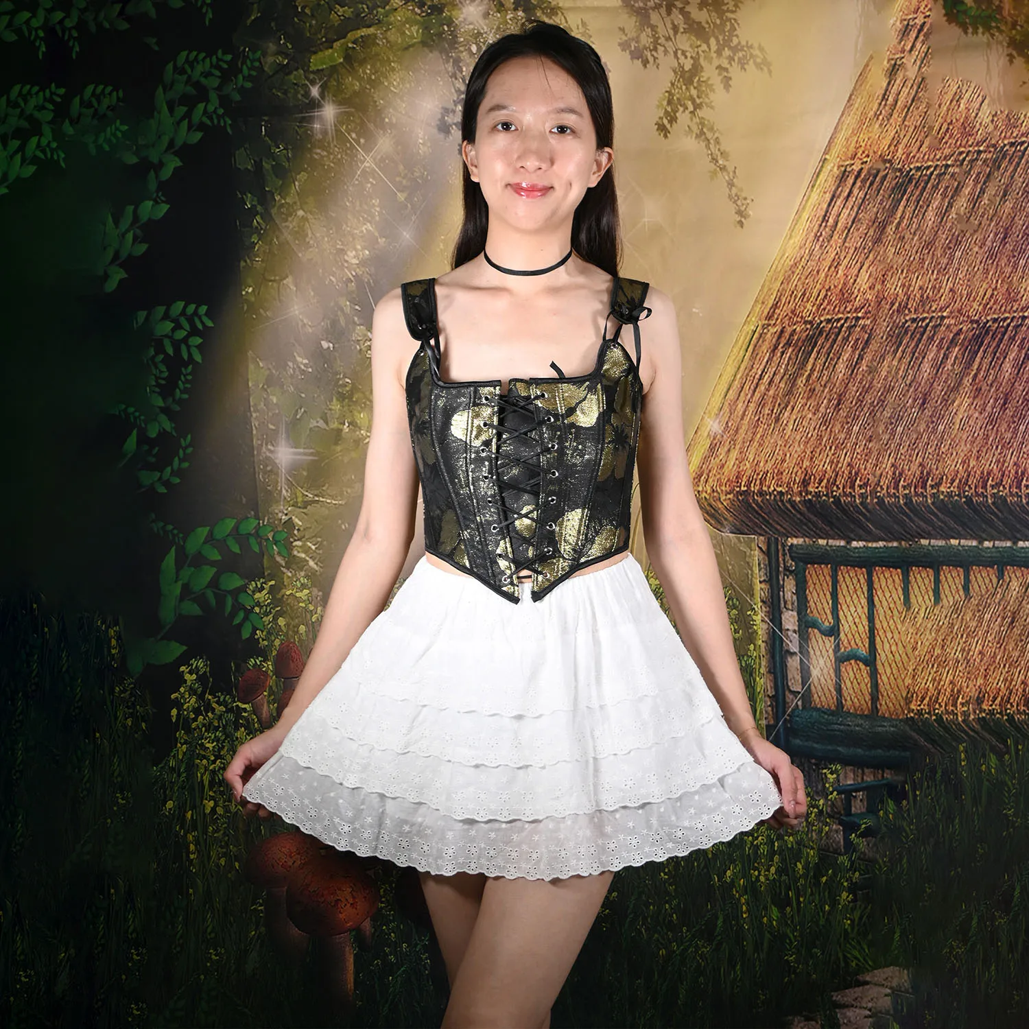 

Floral Lace-Up Underbust Corset Top Renaissance Bustier Crop Vintage Fairycore Costume Camisole Lace Tanks for Women