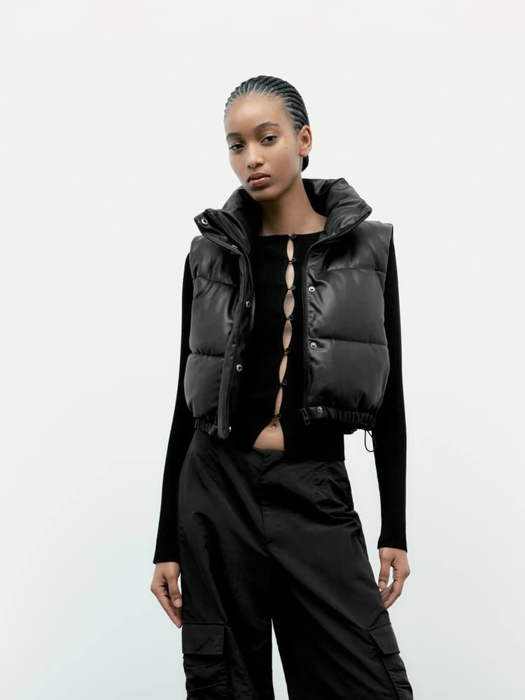 

Женский хлопковый жилет Bla ort Leather Jaet TRF, осенне-зимний новый Sle 434804800, модная универсальная застежка-молния