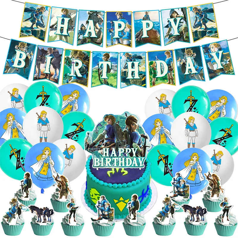 1 Set Zelda Tears of The Kingdom Flagging Balloon Children's Birthday Party Decoration Greeting Cards Party Props Accessories