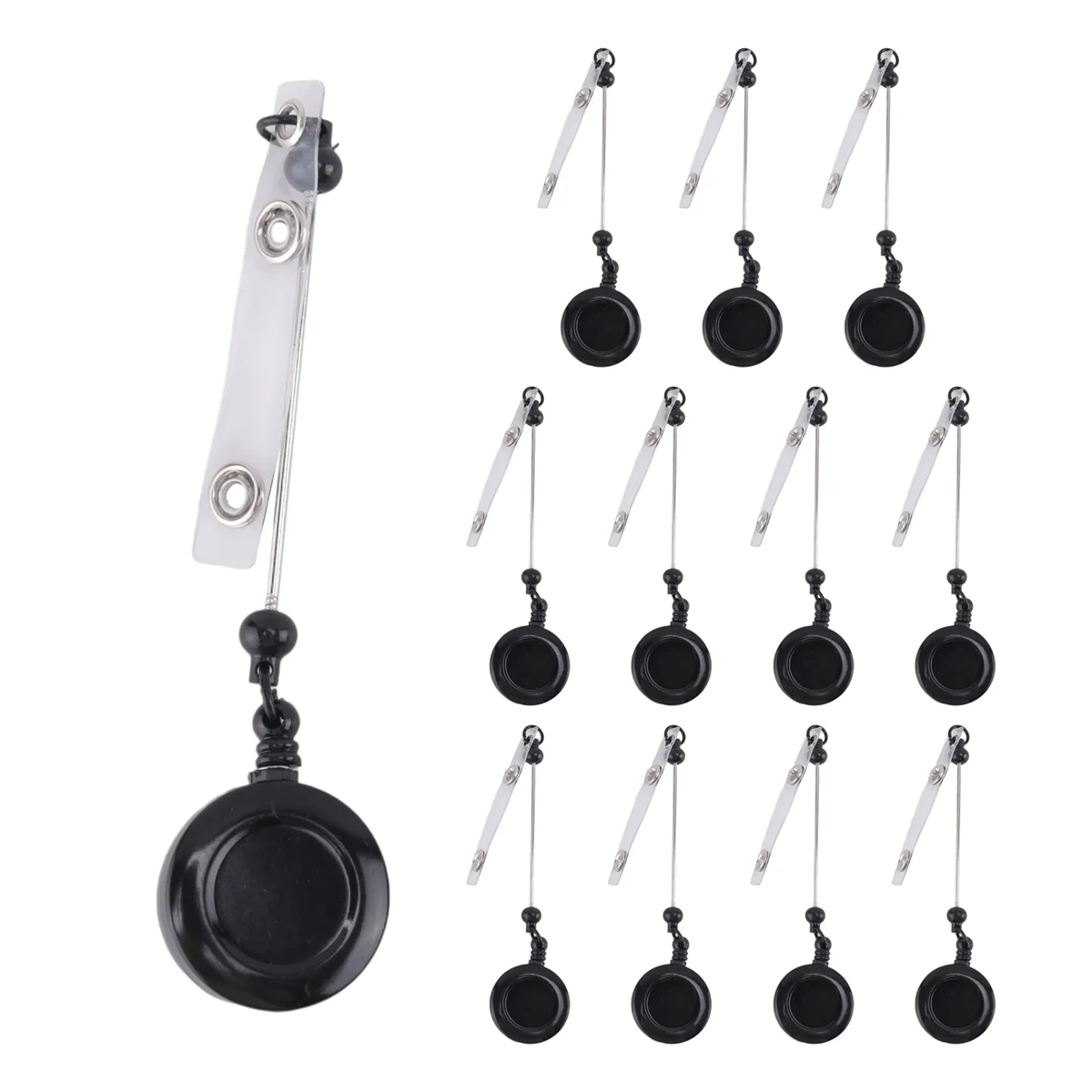 12 Pcs Beadable DIY Badge Reel Kit Retractable ID Name Badge Reel Clips Holder for Beads Blank Bar with Belt Clip, Black