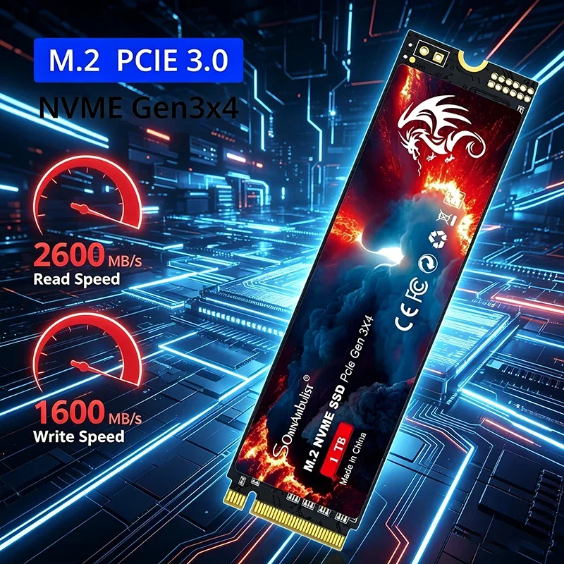 

SomnAmbulist SSD M.2 NVME 128GB 256GB 512GB 1TB Internal Solid State Drive for Laptop Desktop Game Console PCIe 3.0 2280