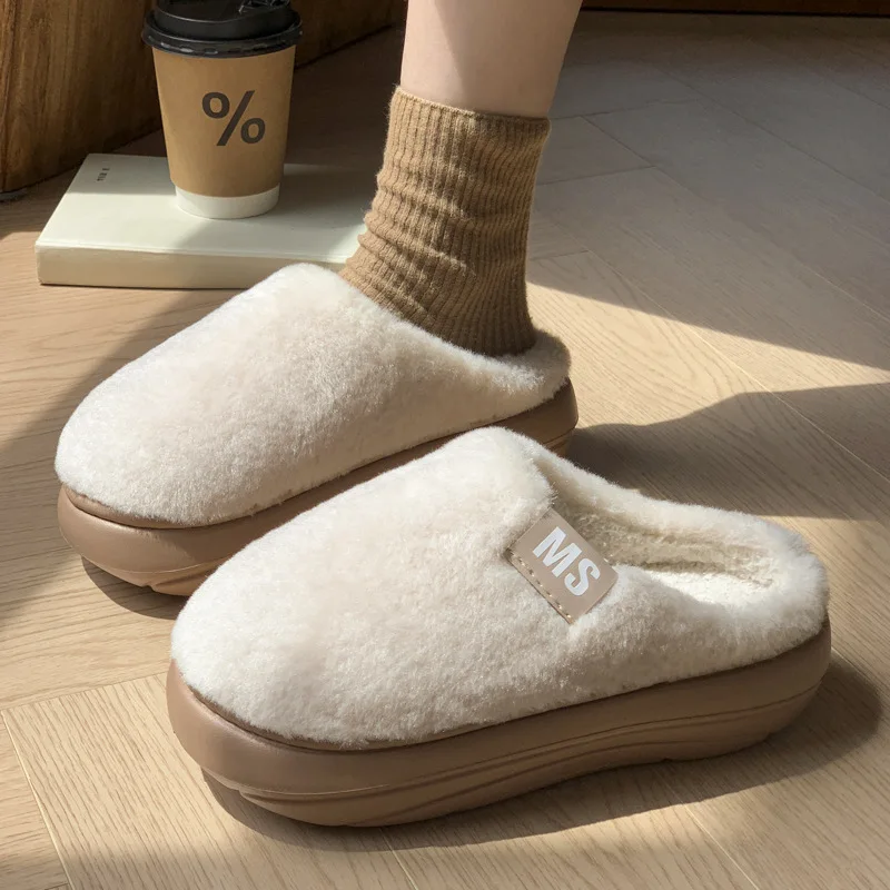 

Fluffy Slippers Women House Flats Casual Winter Designer Shoes Ladies Home Elegant Plush Fashion Footwear Popular Thick Bottom