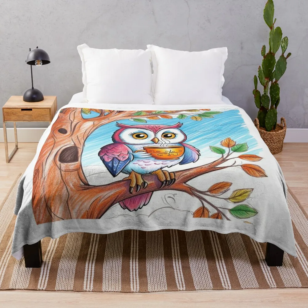 

Coffee Lover Owl Throw Blanket Plaid Blankets Sofas Of Decoration wednesday Blankets