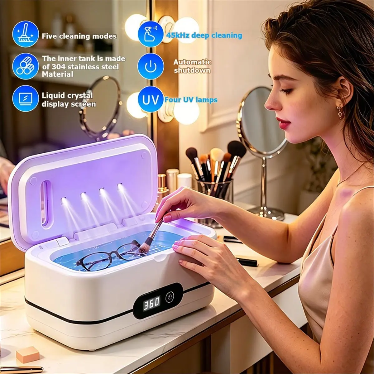 Big Discount Ultrasonic Cleaner 400ml Tank 304 Stainless Steel Tank 5 Cleaning Modes with LED Timer for Jewelry Glasses UK Plug