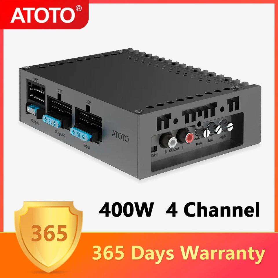 ATOTO Car Amplifier 4 Channel 400 Watts Max Power 2/4 Ohm Stable Class A/B Only Compatible With Selected ATOTO Car Radio