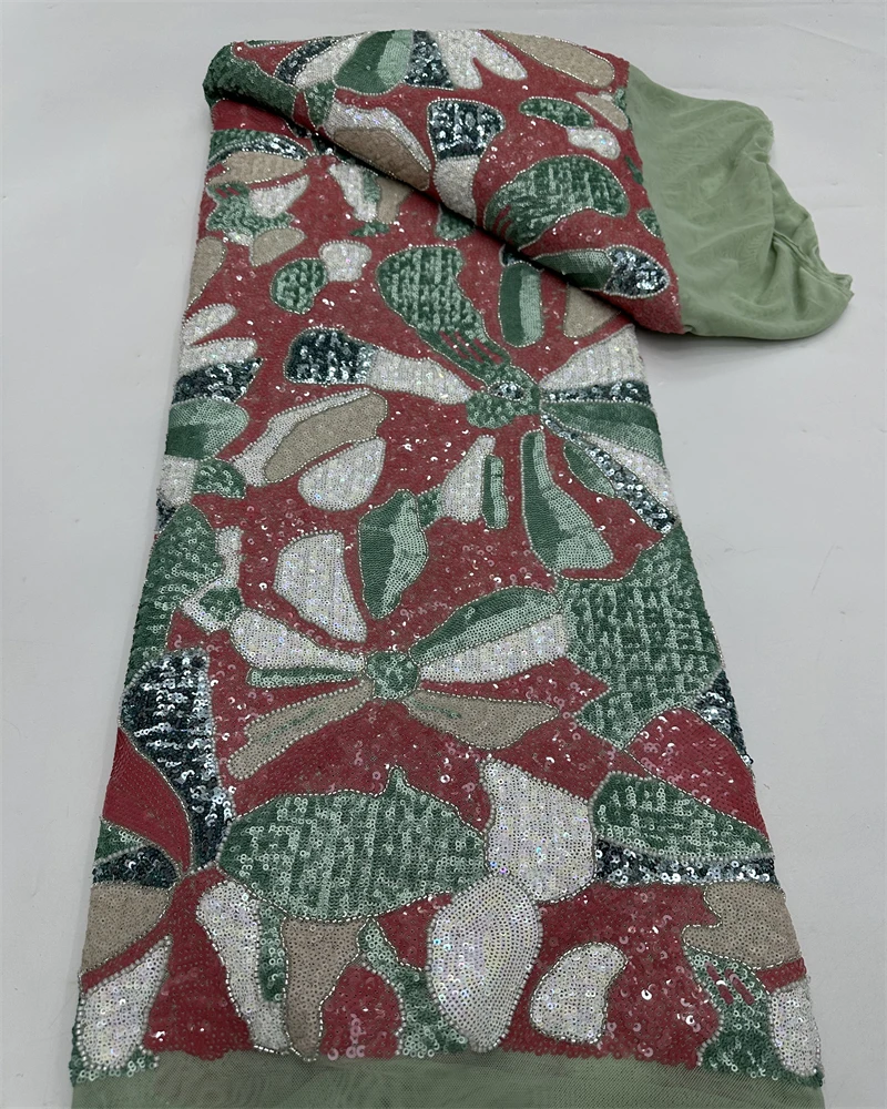 

Africa High Class Lace Fabric Handmade Beaded Embroidery Multi Color Stretch Lace For Ladies Evening Fashion Party Dress