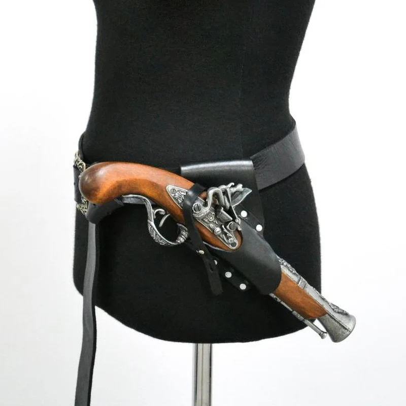 เข็มขัดหนัง PU สไตล์เรอเนซองส์ พร้อมซองปืนฟลินท์ล็อค อุปกรณ์เสริมสำหรับนักเดินเรือโจรสลัด ของประกอบฉาก LARP คอสเพลย์ สำหรับผู้ชายและผู้หญิง