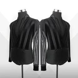 V Neck Male Practice Clothes Stripe Tops Ballroom Waltz Modern Performance Dancewear Men Mesh Latin Dance Bodysuit