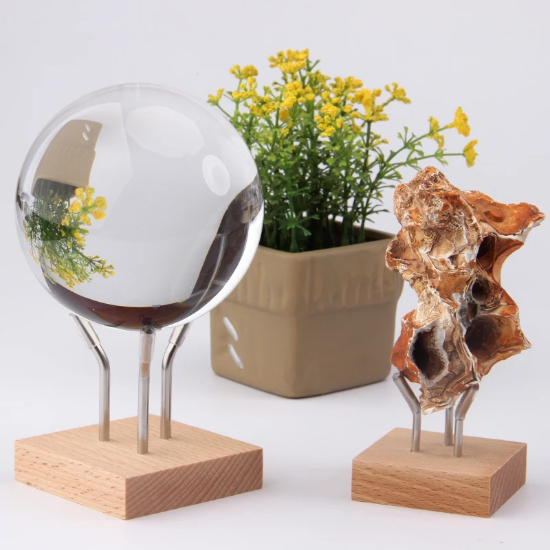 New arrival 5*5 Metal with wood base for crystal ball golf ball displays gemstone holder sphere stand