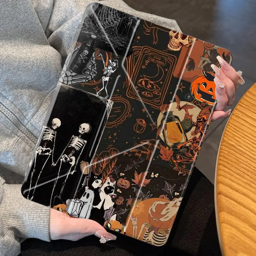 With Pencil Holder Case for Apple iPad Air 8 M2 M3 3 9th 10th Gen 12th Pro M4 13 2025 2026 Mini 7 6 5 11th Air 4/5/6th Skull Owl