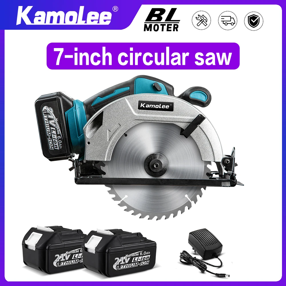 Kamolee 18/21V Wireless Charging 7 inch Circular Saw Cutting Chainsaw Woodworking Power Tool Compatible with makita battery