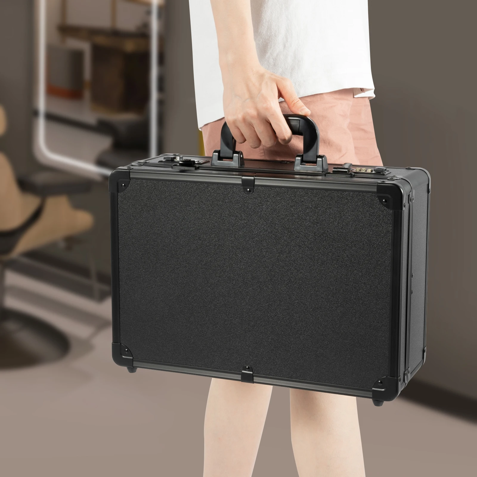 

Ящик для парикмахерских инструментов с двойной пряжкой пароля, большой вместительный и мягкий ящик для инструментов из искусственной кожи с ручкой для профессиональных парикмахеров