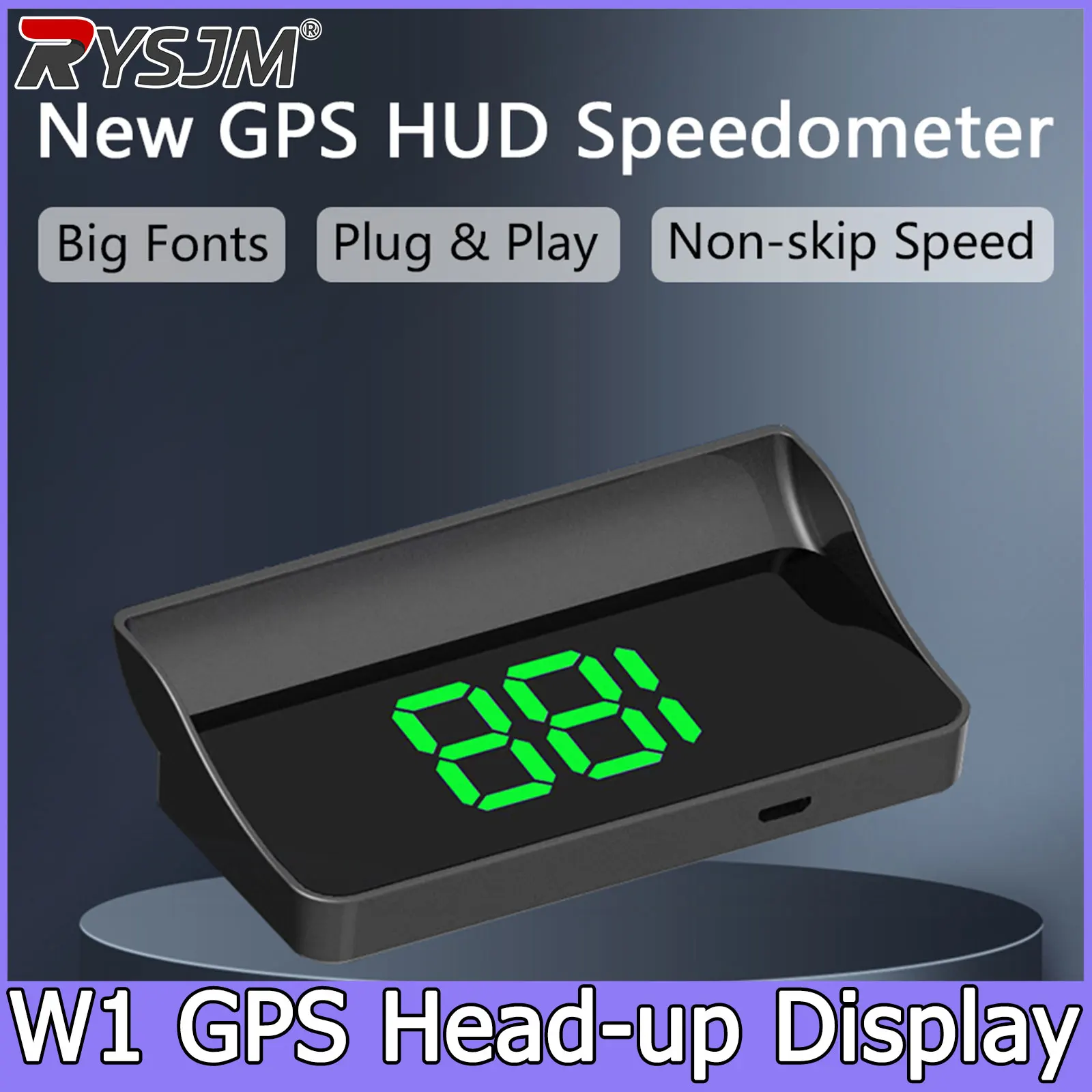 Velocímetro Digital W1 GPS HUD Plug and Play Head Up Display para todos os carros, fonte grande, KMH, projetor de para-brisa, acessórios para carros