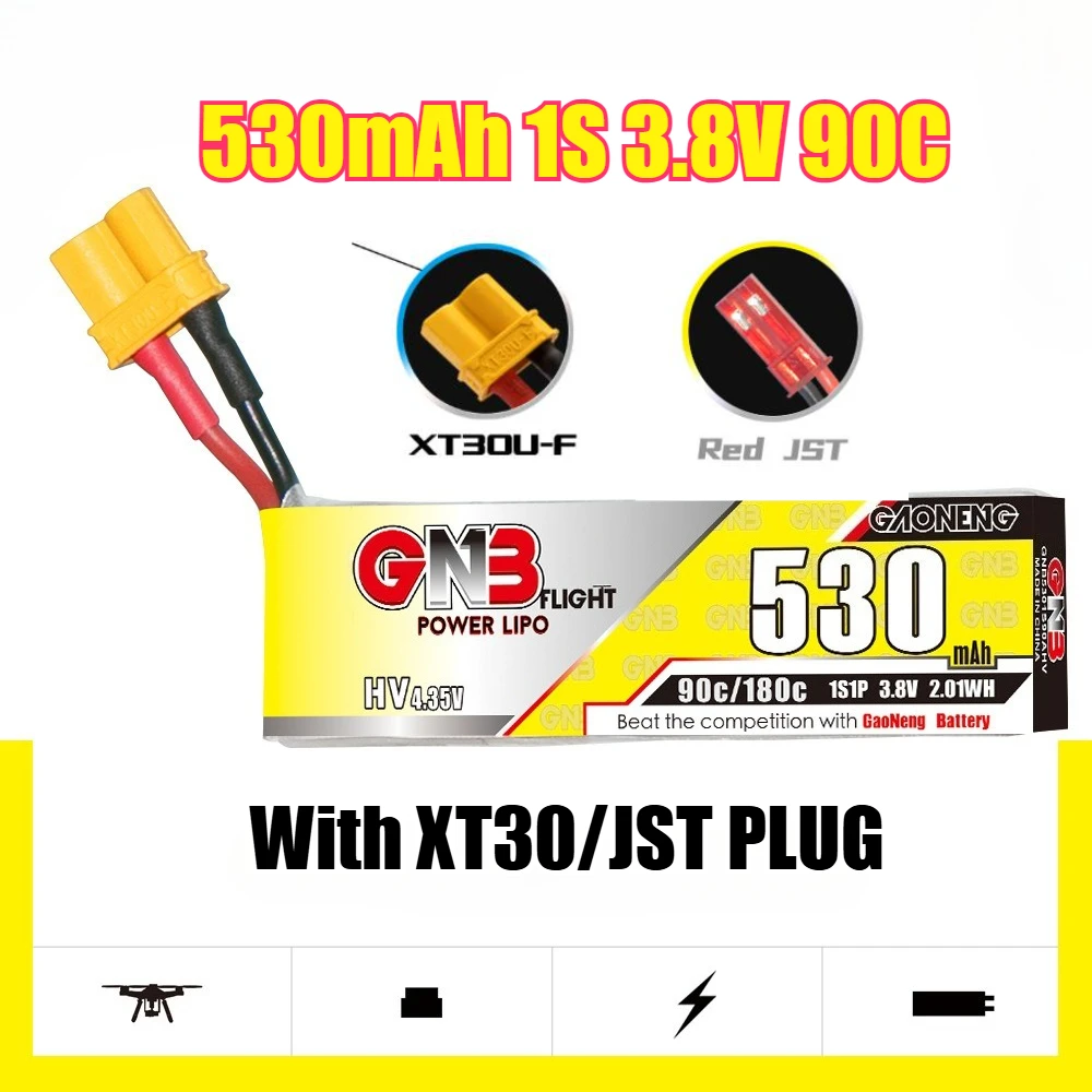 

530mAh 1S 3.8V 90C with XT30/JST PLUG LiPo Battery for Indoor Time Traveling Aircraft Model Quadcopter FPV Lithium Battery HV