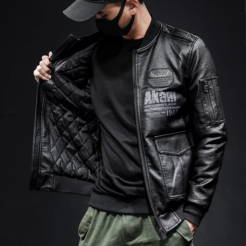 Leather Jacket Men's Autumn Korean High Street Fashion Embroidery Fur Clothing Locomotive Match Casual Slim Male Coat Streetwear