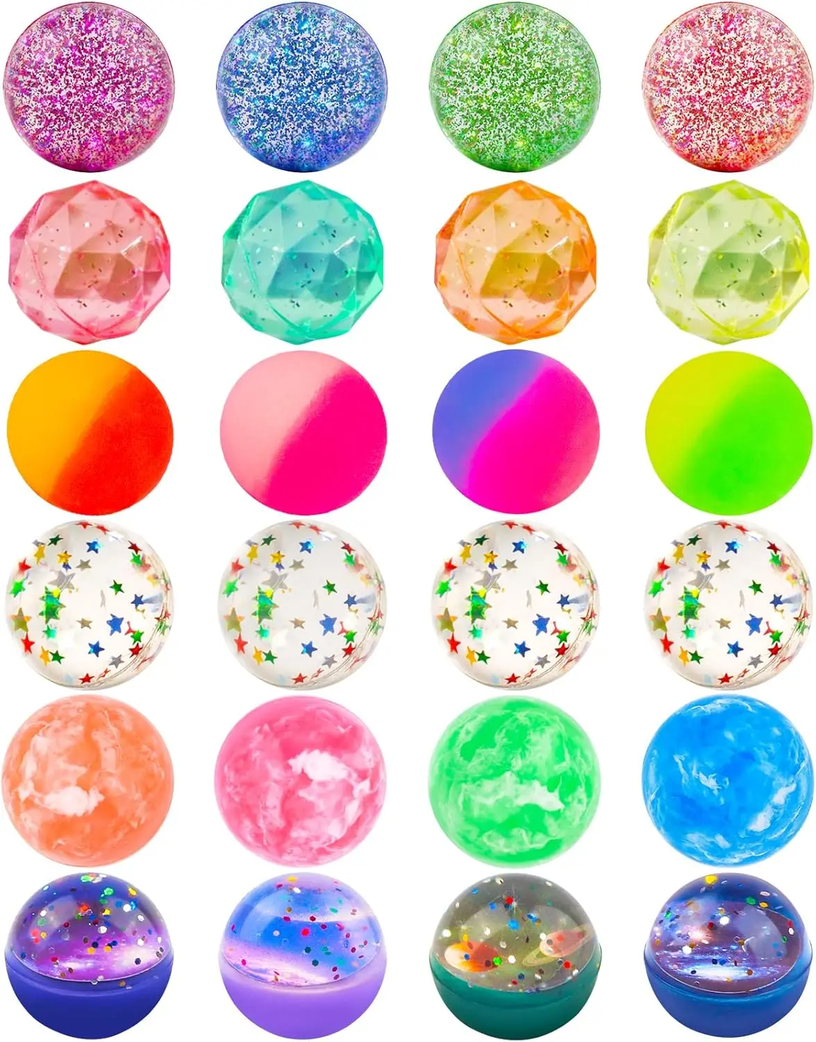 

24 Pack 32mm High Bounce Rubber Balls, 6 Styles for Kids Party Favors, Birthday Gifts & Classroom Toys