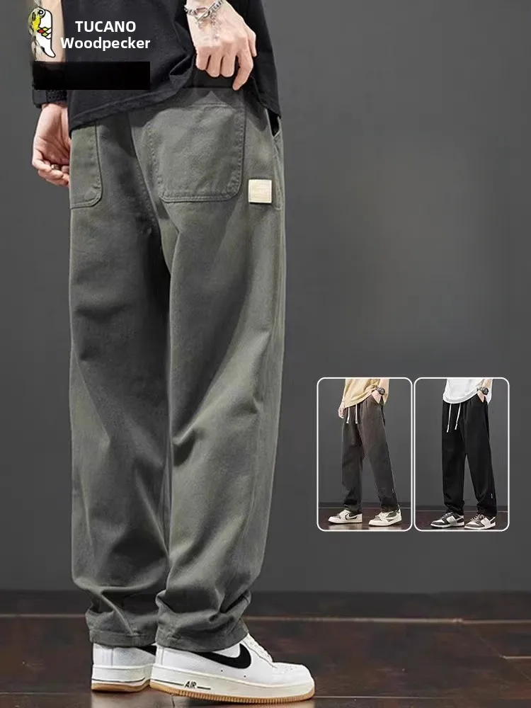 

Повседневные хлопковые прямые мужские брюки для спецодежды, лето 2025 г., свободные дышащие однотонные длинные брюки TUCANO