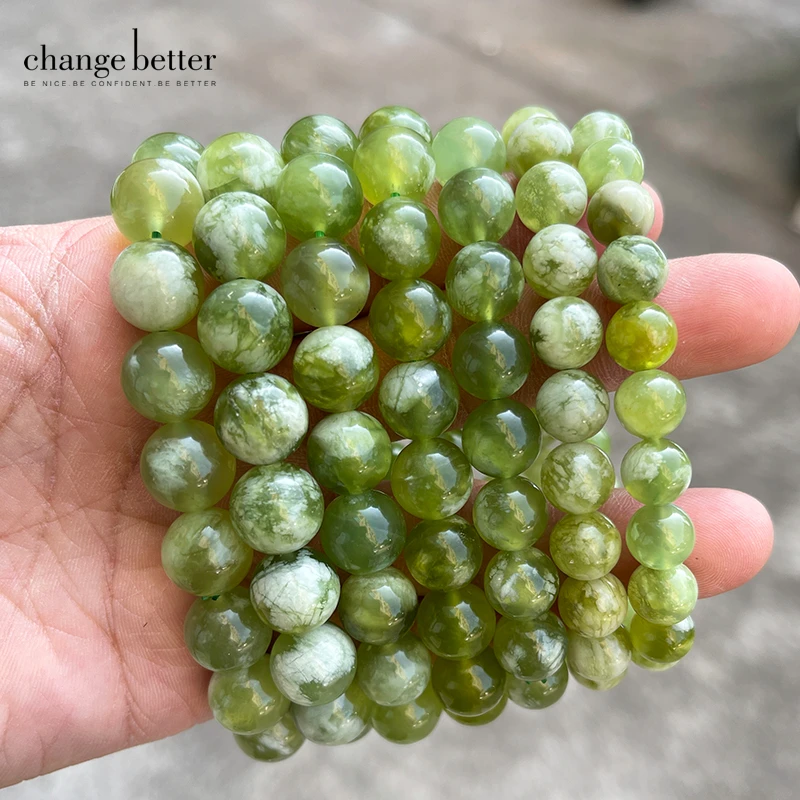 7A Natural Green Milk Cap Jade Round Bead Bracelets Women Men Fresh Style Reiki Healing Stretch Bangles Bestfriend Jewerly Gift