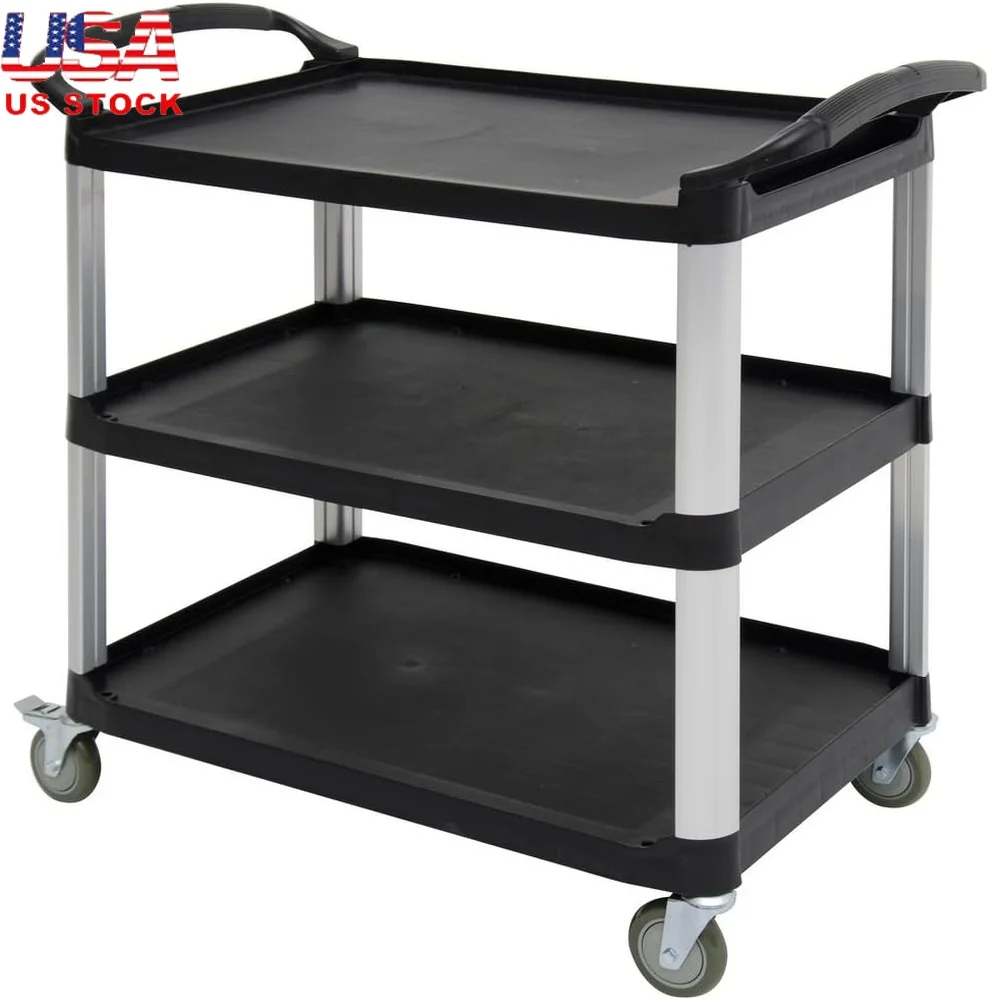 

Sturdy Plastic Utility Cart 3-Shelf Open Sided Rolling Storage Cart with Quiet Casters Home Office and Classroom Use