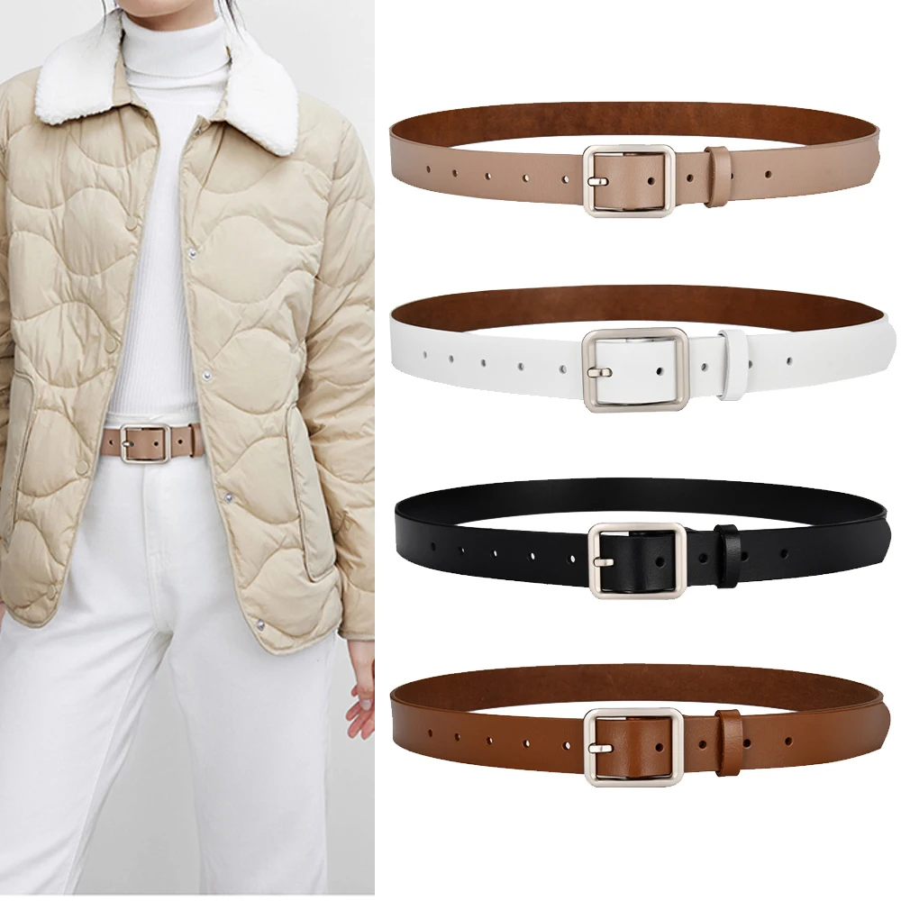 

2.8cm Cowhide Leather Belt For Women Square Buckle Pin Buckle Jeans Belt Chic Luxury Brand Ladies Vintage Strap Female Waistband