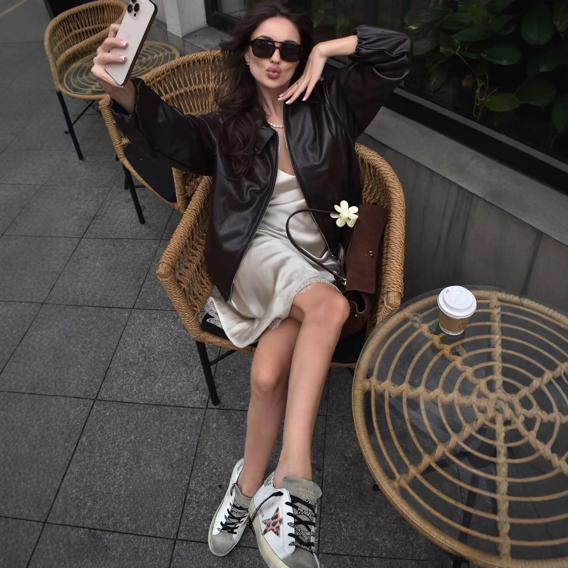 Módní pilotní bunda v pouličním stylu ve dvou barvách, polyesterová kůže, alternativní volný střih, kabát s dlouhým rukávem - náhled 3