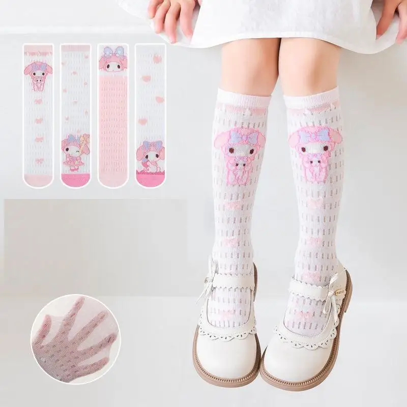 

My Melody Kids Cartoon Long Tube Socks Sanrio Little Princess Kawaii Casual Summer Fashion Socks Breathable Sweet Trend 4Pcs New