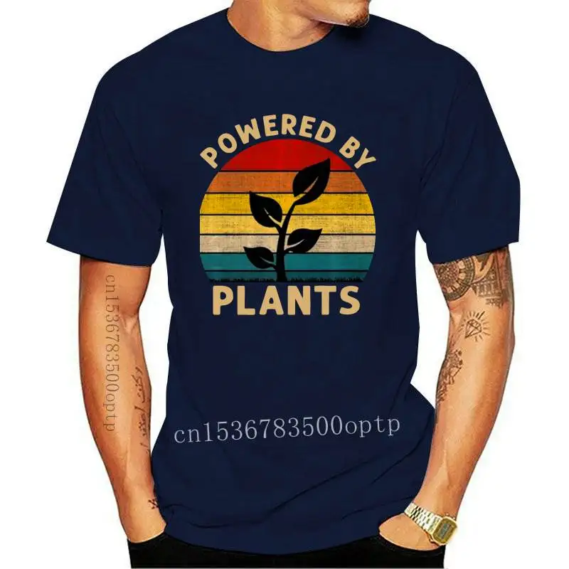 New Vintage Powered By Plants Shirt Vegan Vegetarian Premium Black T-Shirt M-3Xl Graphic Tee Shirt