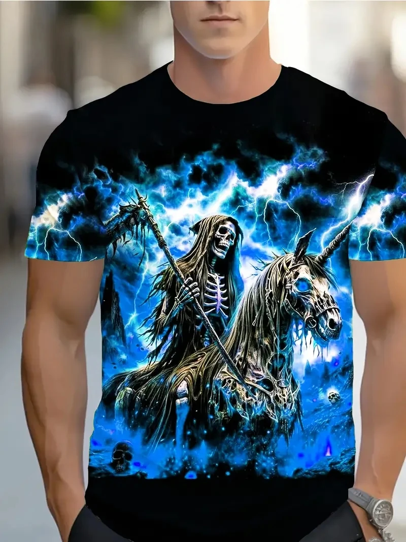 

Men's T-shirt Plus Size 3D Death Print Casual Loose and Fashionable Short Sleeved T-shirt, Soft, Comfortable and Breathable