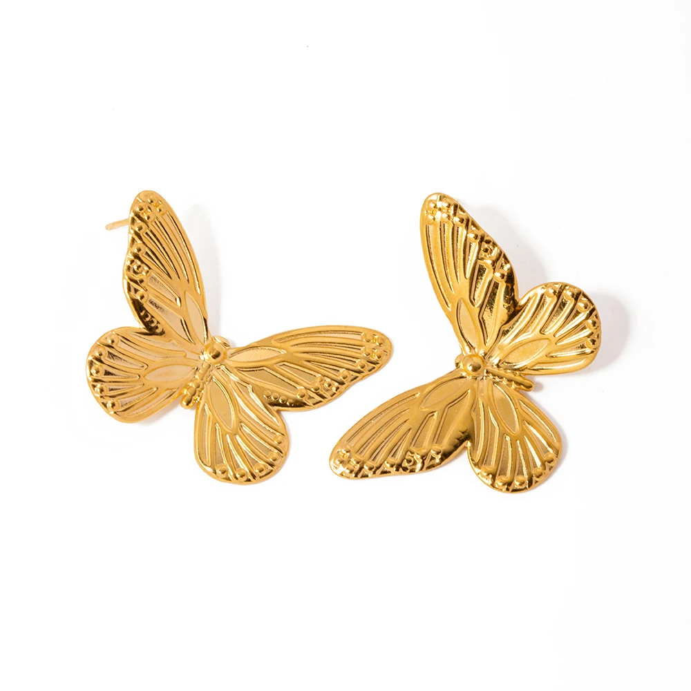 Uworld 18K Gold Color Stainless Steel Butterfly  Earrings Stainless Steel Jewelry Women Insect Charm Metal aretes de mujer