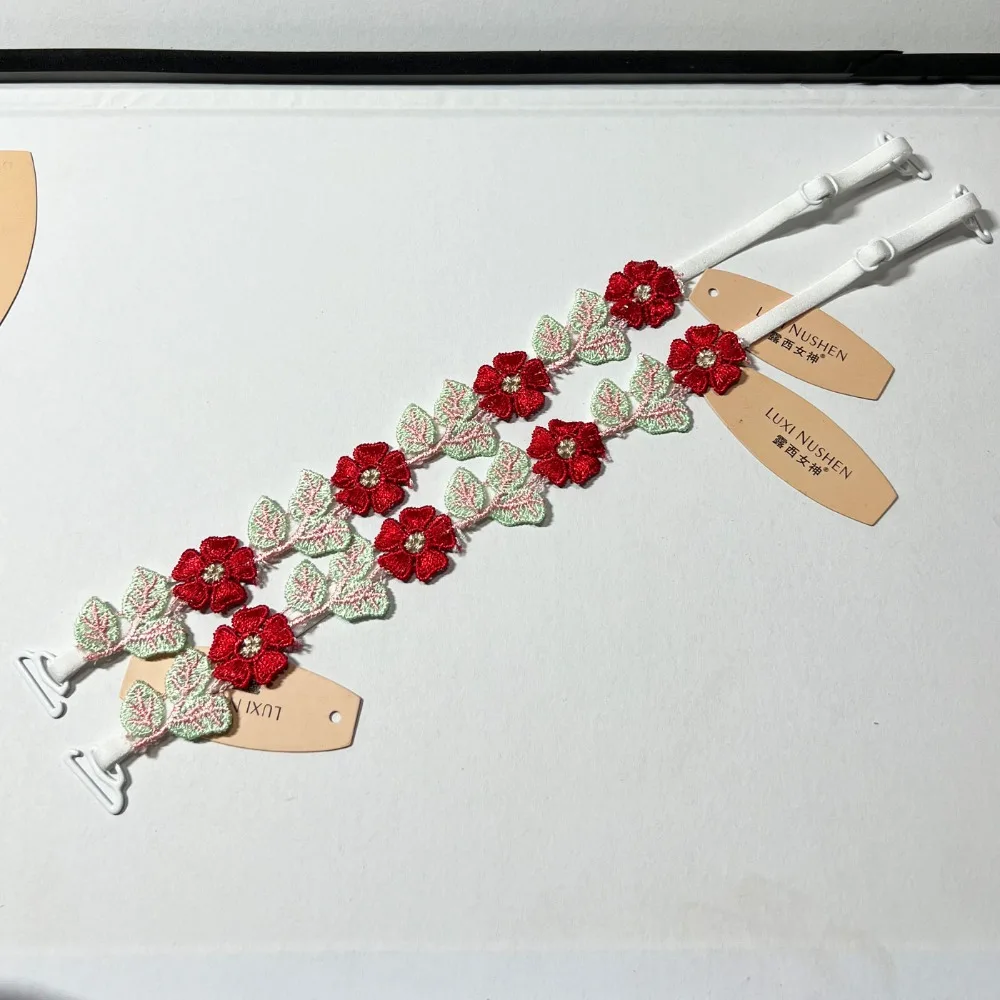 Adjustable Floral Bra Straps Anti-slip Invisible Seamless Lace Shoulder Strap Embroidered Flowers Elastic Lace Trim Strap
