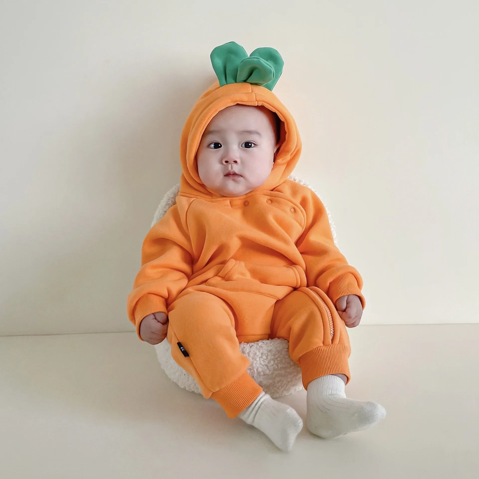 Ins Style Korean Version Baby Fleece-Lined Jacket For Autumn/Winter Cute Baby Outerwear Rompers Thick Version Footies