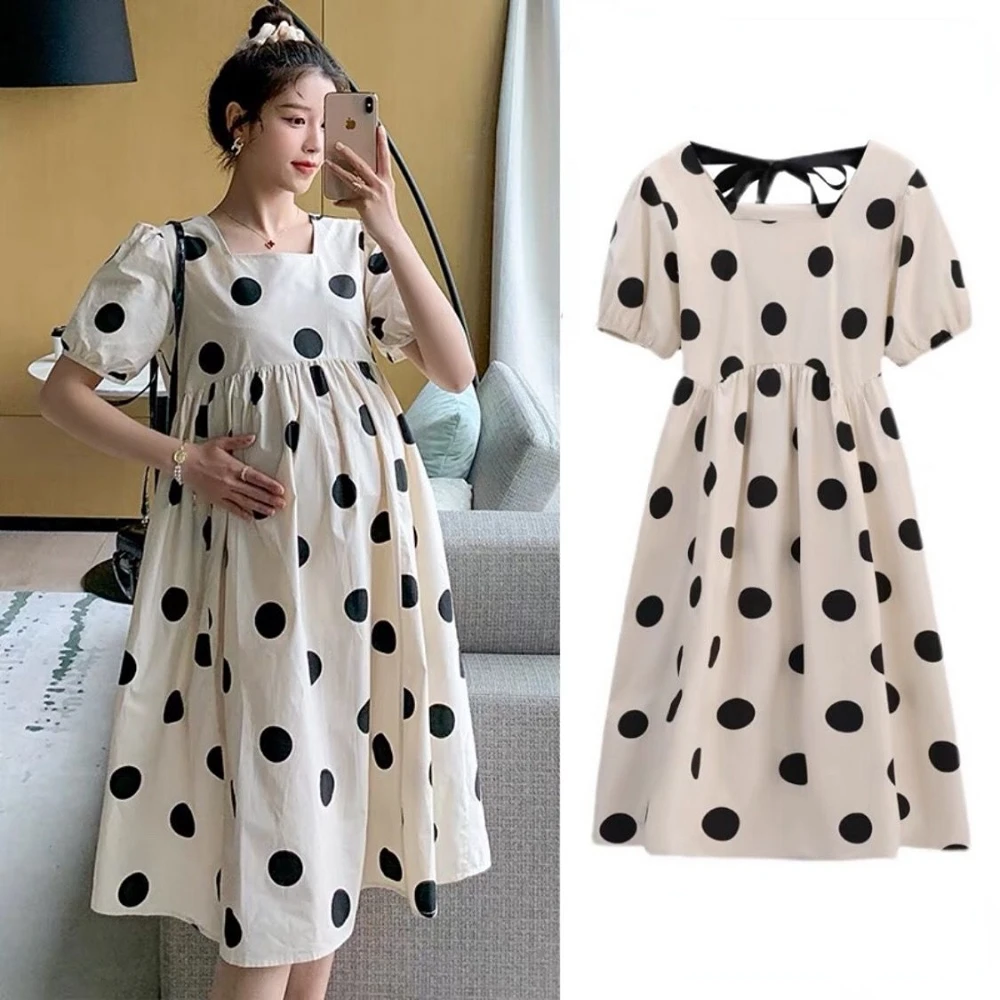 

Summer korean Fashion Polka Dot Printed Maternity Long Dress Casual A Line Loose Clothes for Pregnant Women Pregnancy vestidos