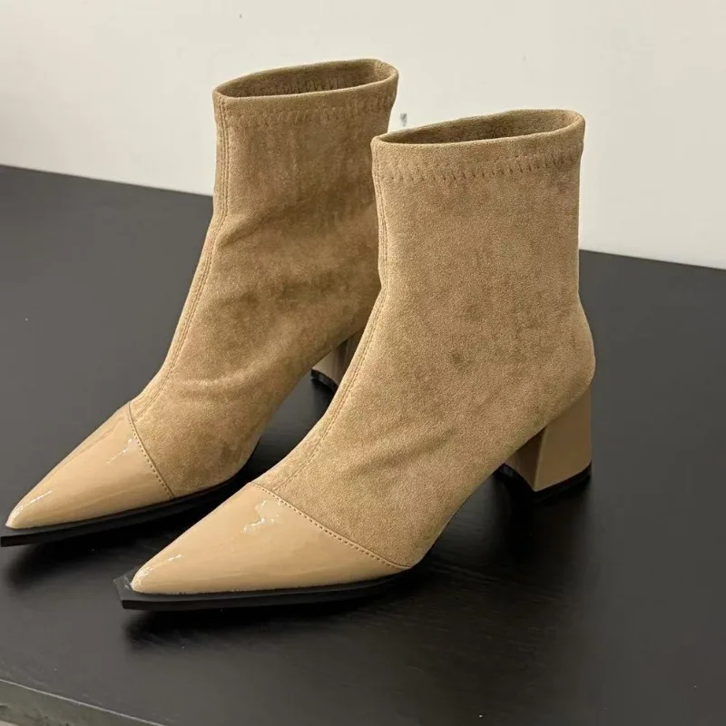 Leopard Women Ankle Boots Sexy Pointed Toe High Heels Shoes Suede Designer 2025 Trend New Winter Chelsea Fashion Boots Pumps