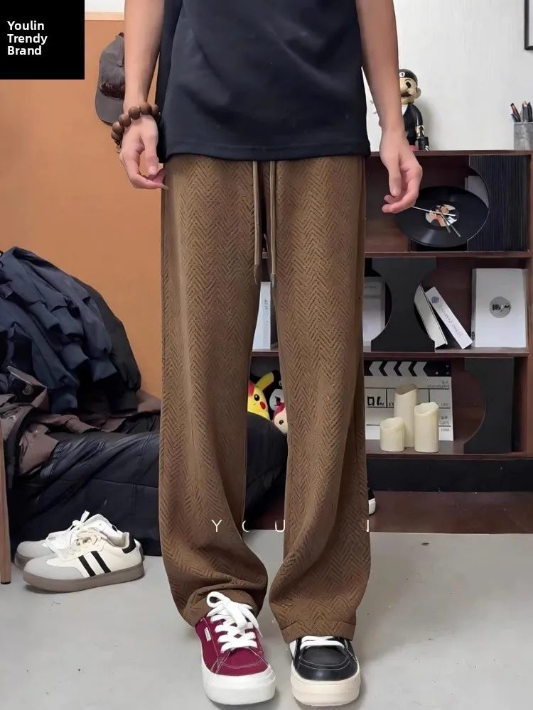 

Мужские осенне-зимние повседневные брюки на флисовой подкладке с узором, удлиненные, прямого кроя, вязаные