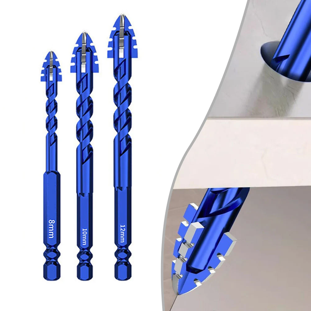 

3pcs Four-Flute Eccentric Drill Bit Drilling Glass Tile Punching Triangle Drill Bit For Glass Ceramic Concrete Brick Drill Bits