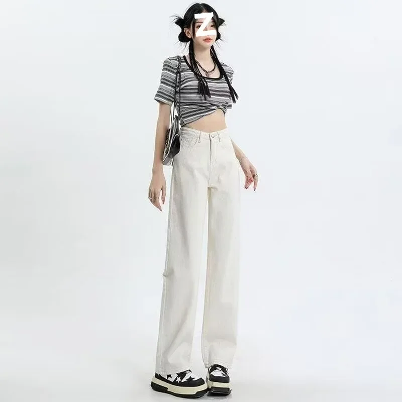 

PopMulti-Color Thin Summer Denim Jeans Women's Loose Wide-Leg Narrow Straight Tube Pants Basic Style Casual Fashion Trousers