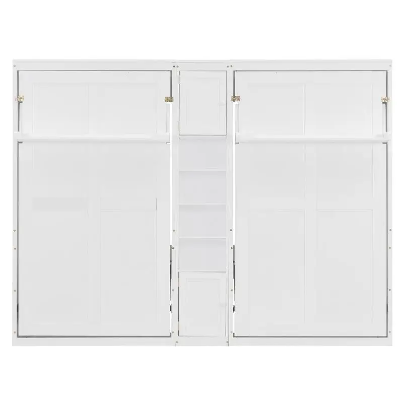 سرير ميرفي أبيض مزدوج الحجم مع خزائن ورفوف لتوفير المساحة