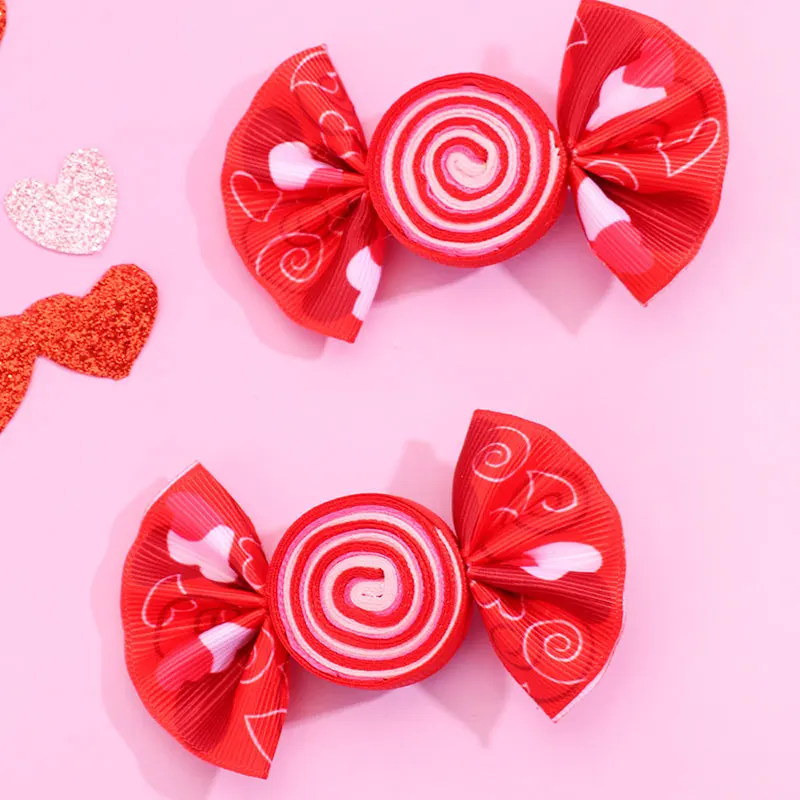 2Pcs Cute Ribbon Print Bowknot Hair Clips For Kids Handmade Candy Hairpins Barrettes Headwear Girls Hair Accessories