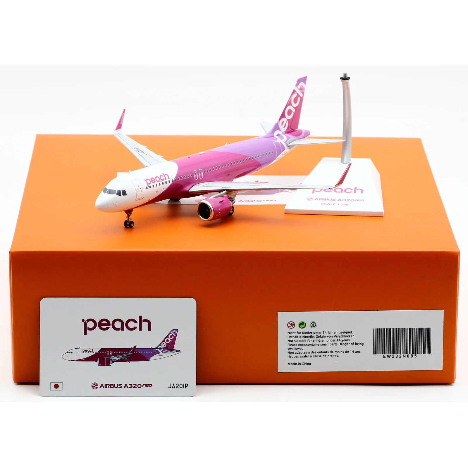 

EW232N005 Alloy Collectible Plane Gift JC Wings 1:200 Peach Airlines Airbus A320neo Diecast Aircraft Jet Model JA201P With Stand