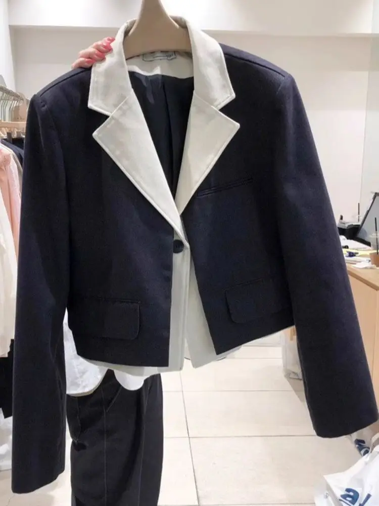 2023 Herbst neue Frauen Blazer gefälschte zweiteilige Revers Langarm kurze Freizeit anzug Mantel Jacke Mode weibliche Kleidung y4465