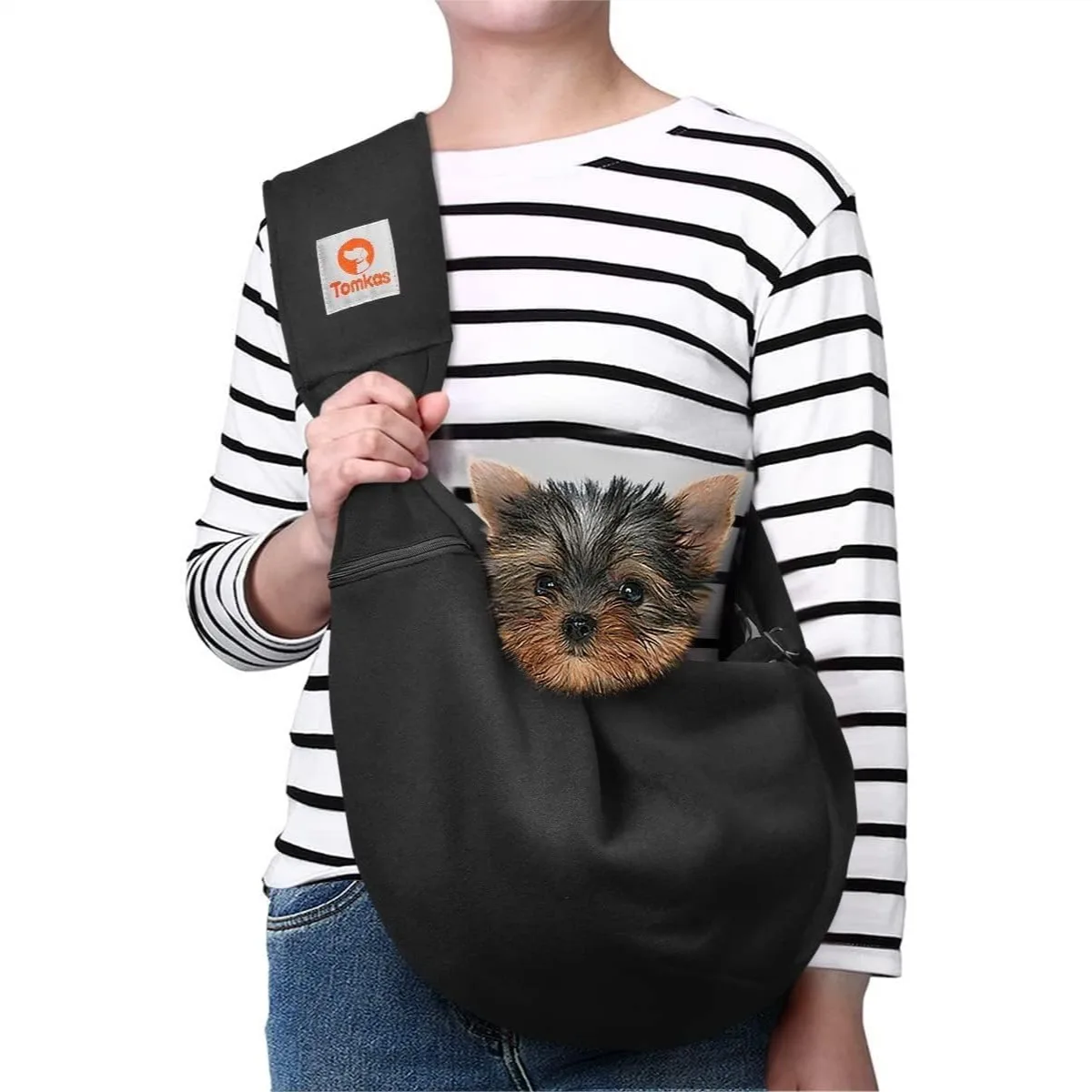 

Small Dog Cat Sling Carrier Puppy Purse Travel Wrap Soft Crossbody Pet Bag with Zip Pocket & Adjust Strap, Black M