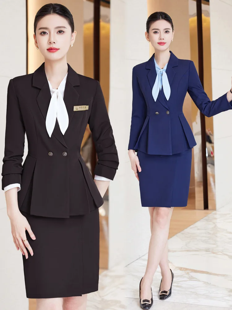 

Женский осенний костюм-двойка для салонов красоты, ювелирных магазинов, официальной одежды, униформы для ресепшн отелей, профессиональный блейзер