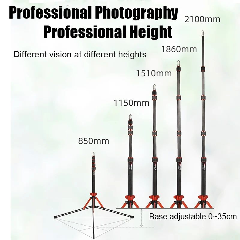 TRIOPO 2.1m Carbon Fiber Photographic Light Stand Adjustable Tripod 1/4 Screw Portable Lamp Holder for Photography Flash