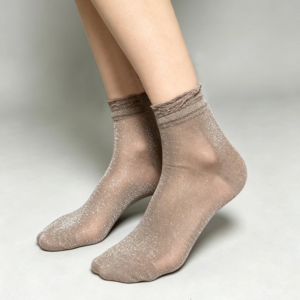 5 Paar/Set Damen Dünne Transparente Sommer Atmungsaktive Sexy Glänzende Socken Koreanischer Stil Seidensocken Luxus-Design Elastische Socken – Detail 7
