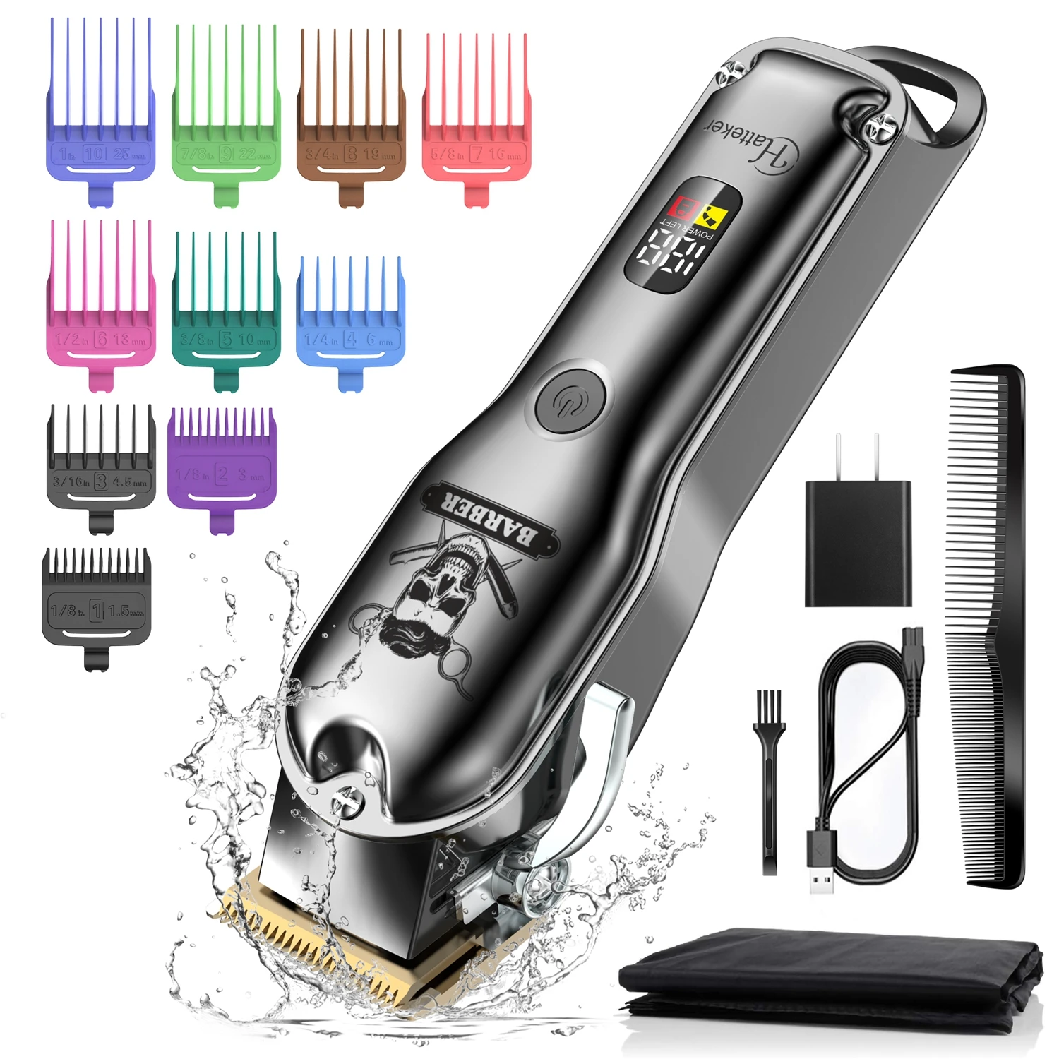 Hatteker-Tondeuse à cheveux et à barbe sans fil pour homme, kit de toilettage professionnel pour barbiers