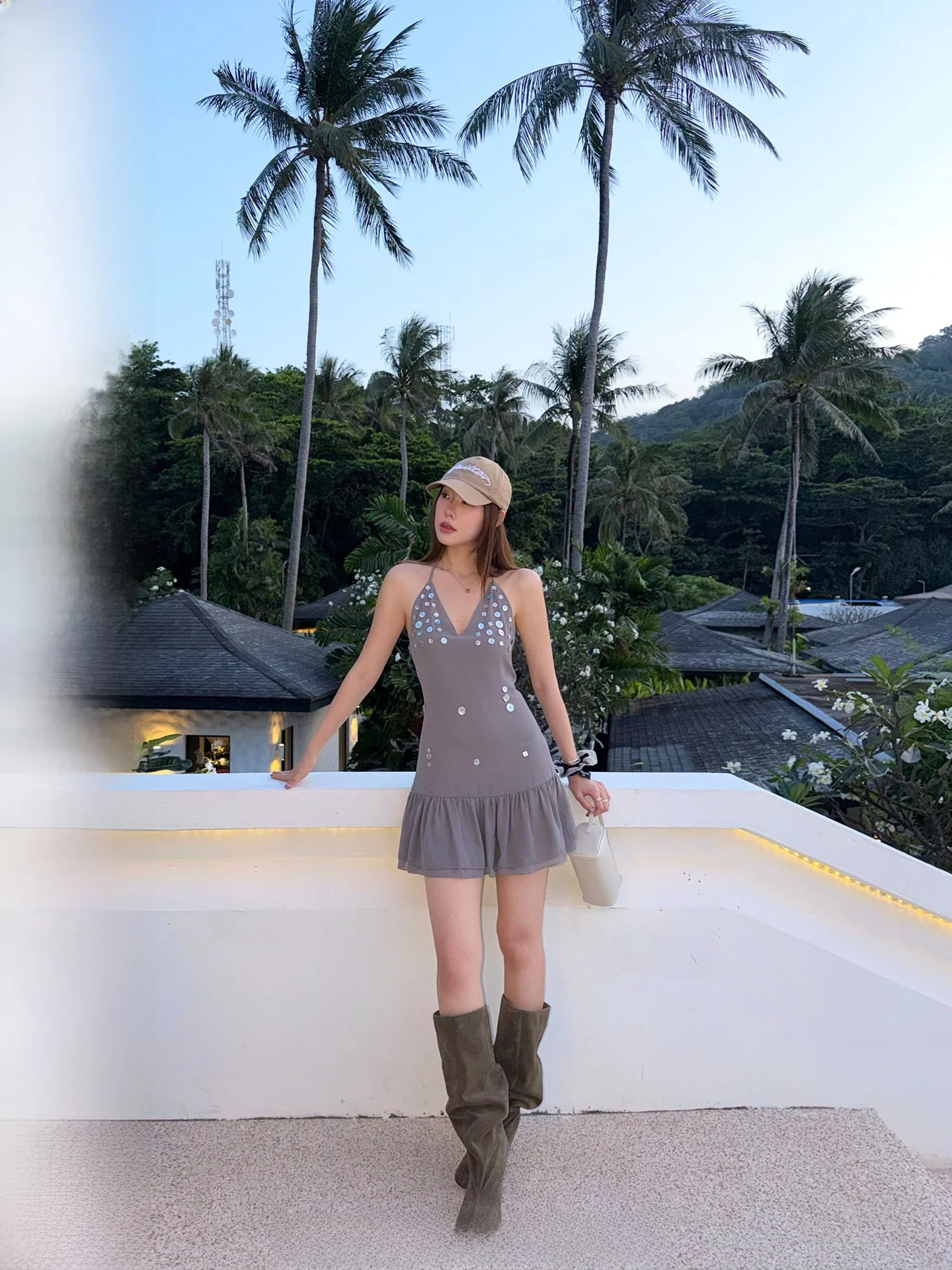 

RanwearJennie Look Asymmetrical Mother-of-Pearl Button ter V-ne Bal Double Version Top-and-skirt Dr