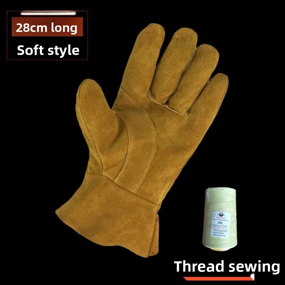 

New Welding Gloves Cowhide LaborProtection Gloves Full Leather Flame Retardant Heat-insulating and Heat-resistant Welding Gloves