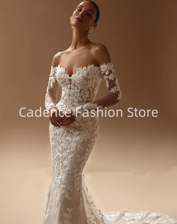 Роскошное свадебное платье русалки без бретелек по индивидуальному заказу, кружевное свадебное платье с аппликацией в форме сердца и длинными рукавами, 2025 г.