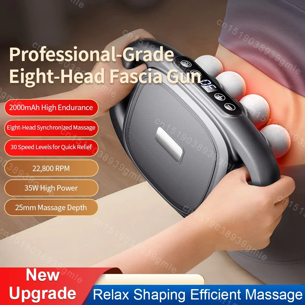 8 Heads Electric Massage Gun Professional High-Frequency Vibration Body Relaxation Massager Red Light Massage Anti Slip Shock