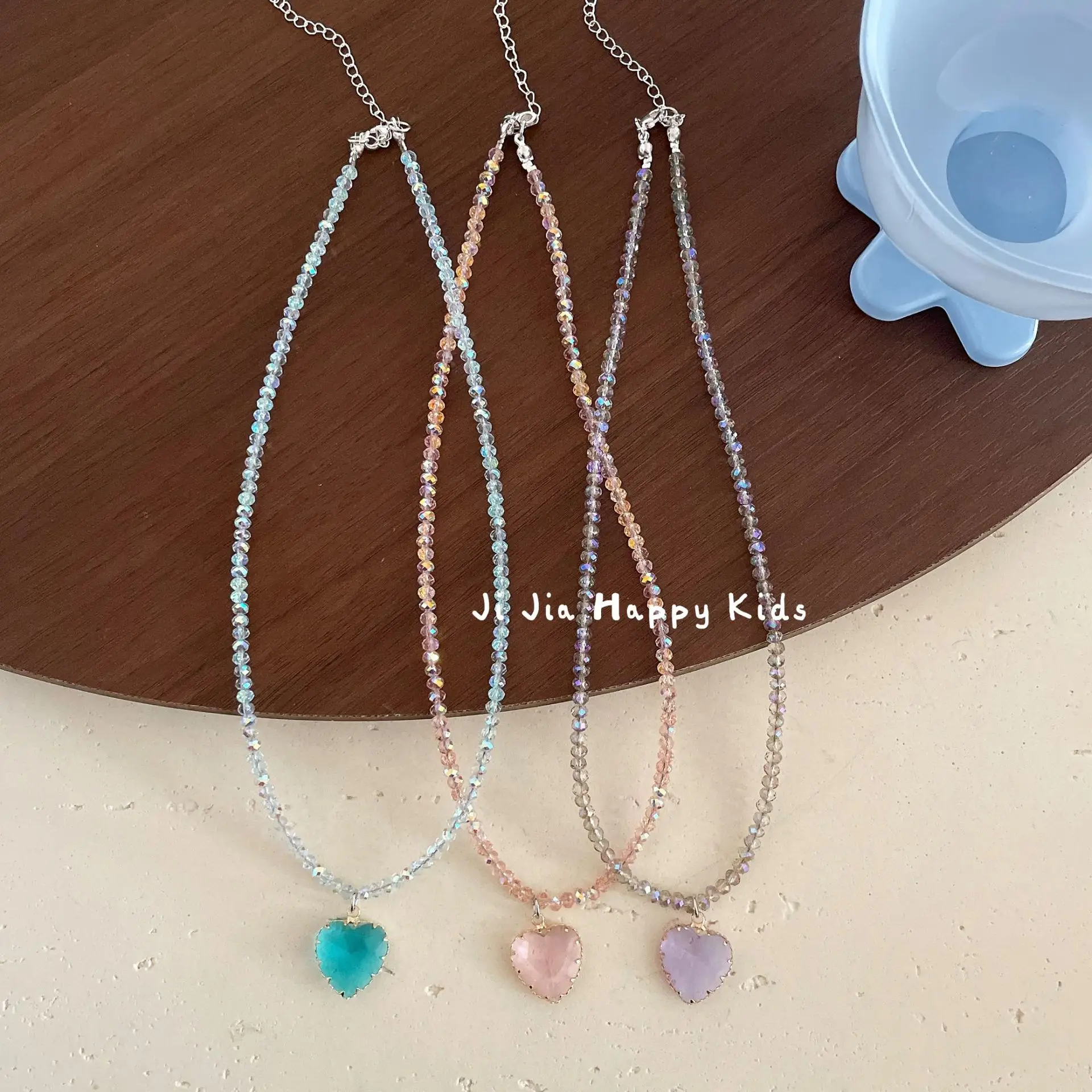 Necklace Rhinestone Beaded Heart Choker Girls Summer Sweet Elegant Fresh Versatile Lightweight Alloy Silver Party